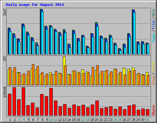 Daily usage for August 2013